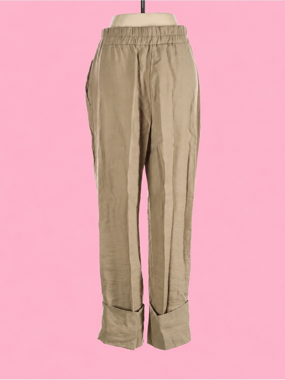 Zara Beige Satin Effect Pull-On Cuffed Trousers Pants Size S